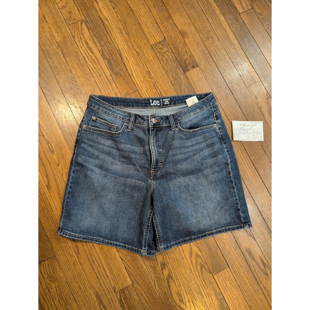 Lee Regular Fit Mid Rise Bermuda Shorts Dark Wash Denim Stretch Womens‎ Size 16